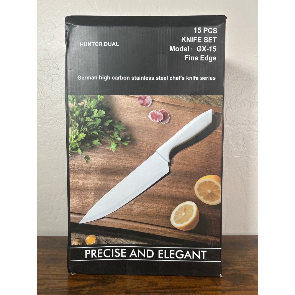 Hunter Dual 15 Piece Knife‎ Set GX-15 German High Carbon Stainless Steel White